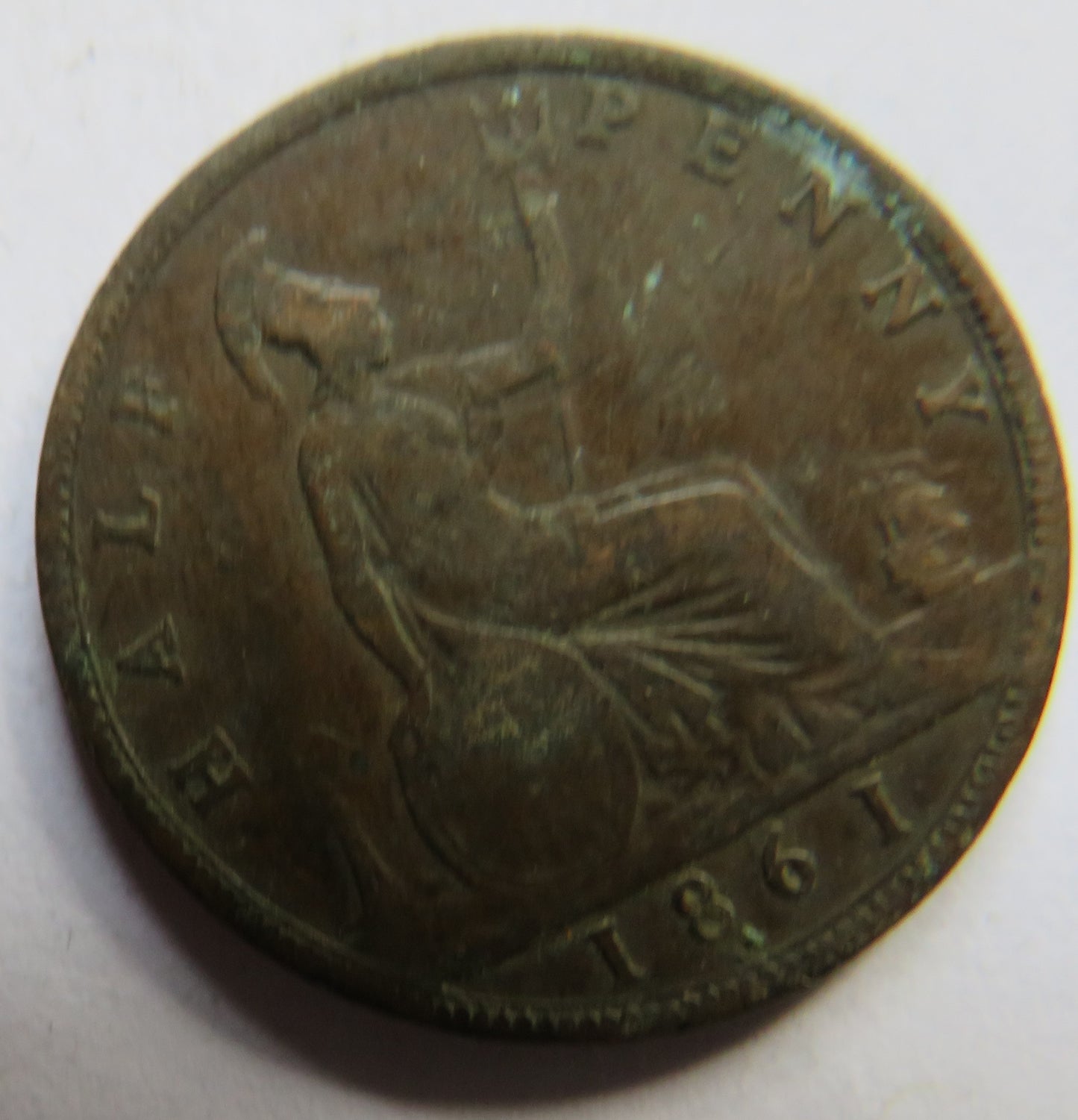 1861 Queen Victoria Bun head Halfpenny Coin - Great Britain
