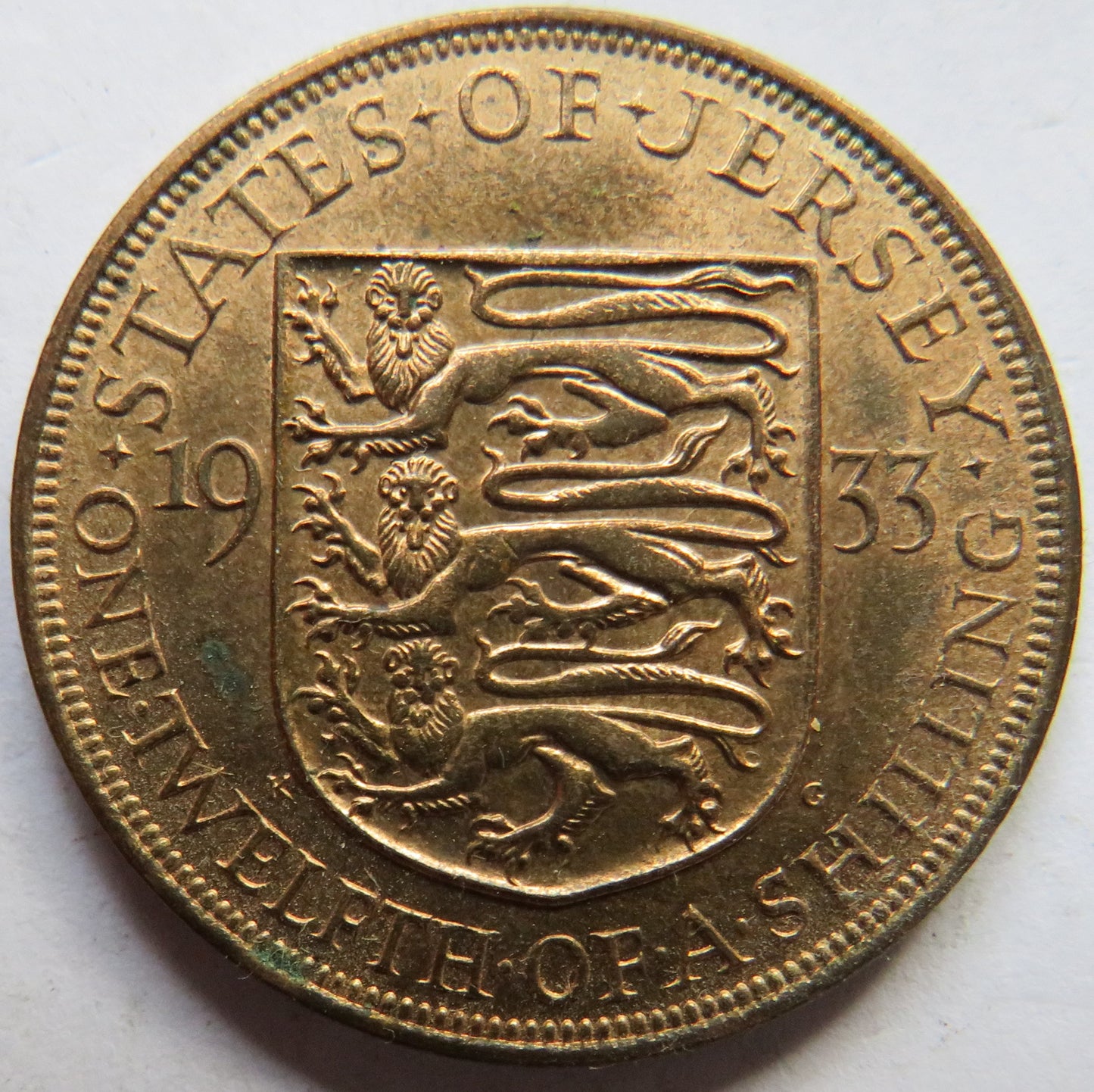 1933 King George V States of Jersey 1/12th of a Shilling Coin