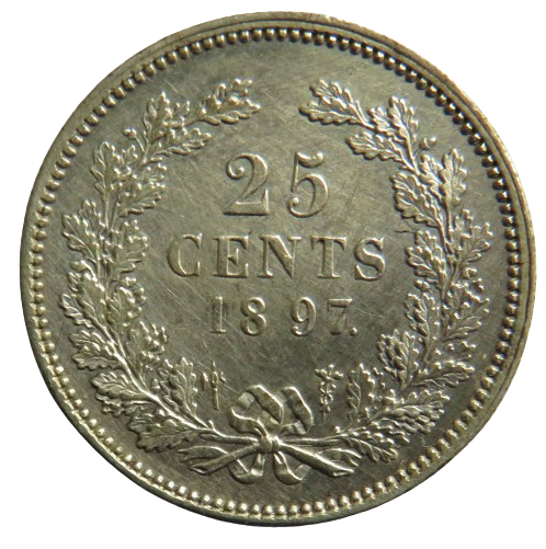1897 Netherlands Silver 25 Cents Coin In Higher Grade