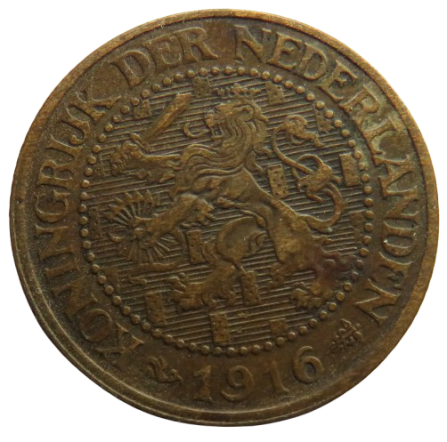 1916 Netherlands 2 & 1/2 Cents Coin