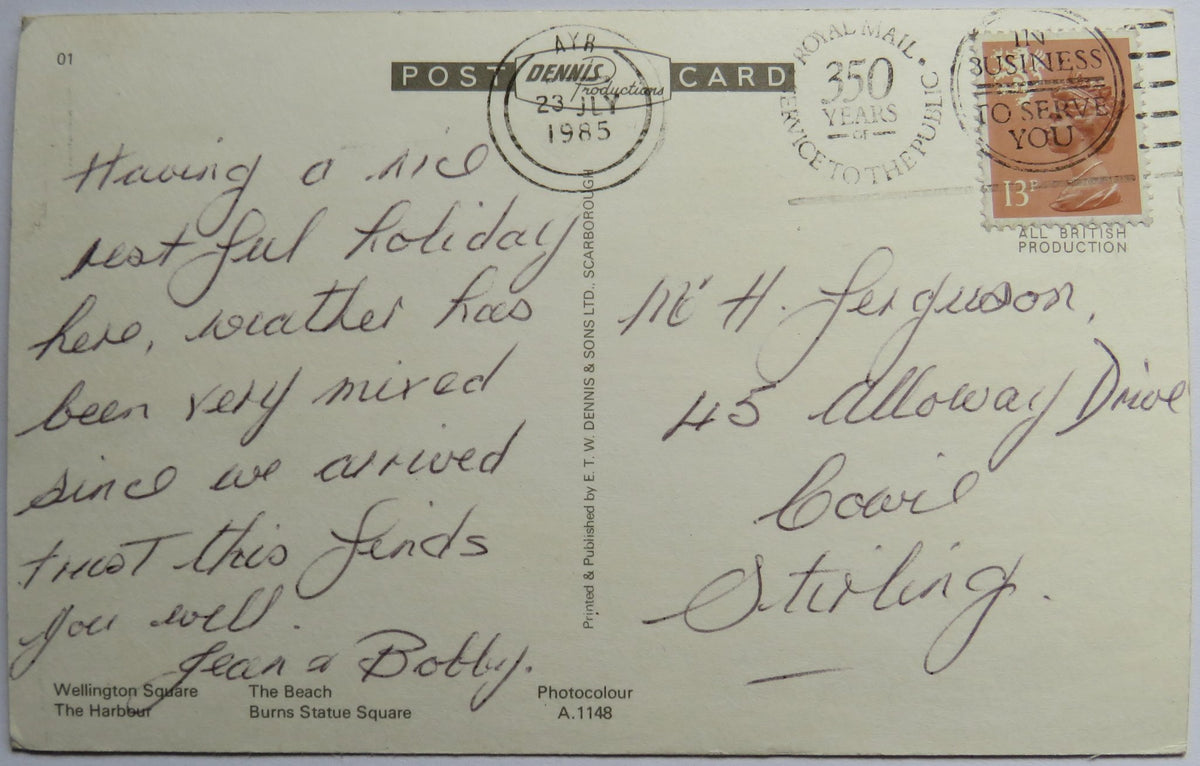 Vintage Multiview Postcard of Greetings From Ayr, 1985