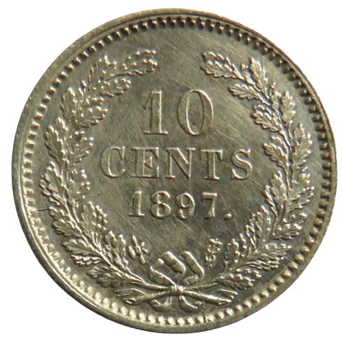 1897 Netherlands Silver 10 Cents Coin In Higher Grade