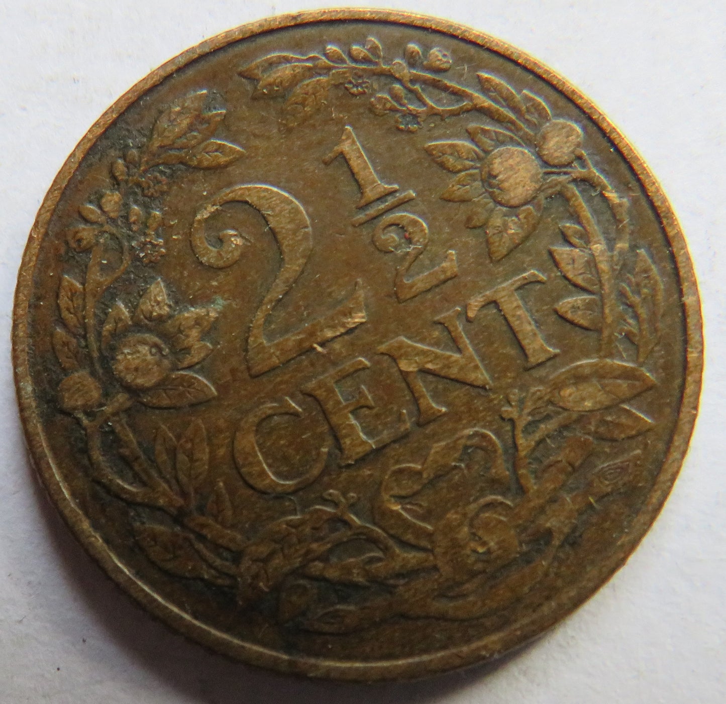 1916 Netherlands 2 & 1/2 Cents Coin