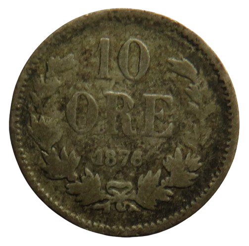 1876 Sweden Silver 10 Ore Coin