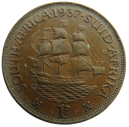 1937 King George VI South Africa One Penny Coin