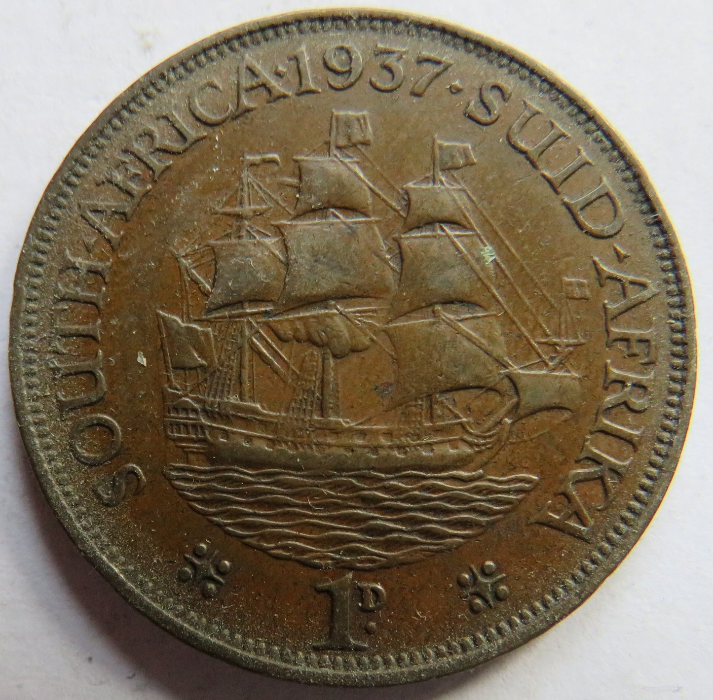 1937 King George VI South Africa One Penny Coin