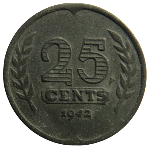 1942 Netherlands 25 Cents Coin