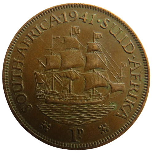 1941 King George VI South Africa One Penny Coin