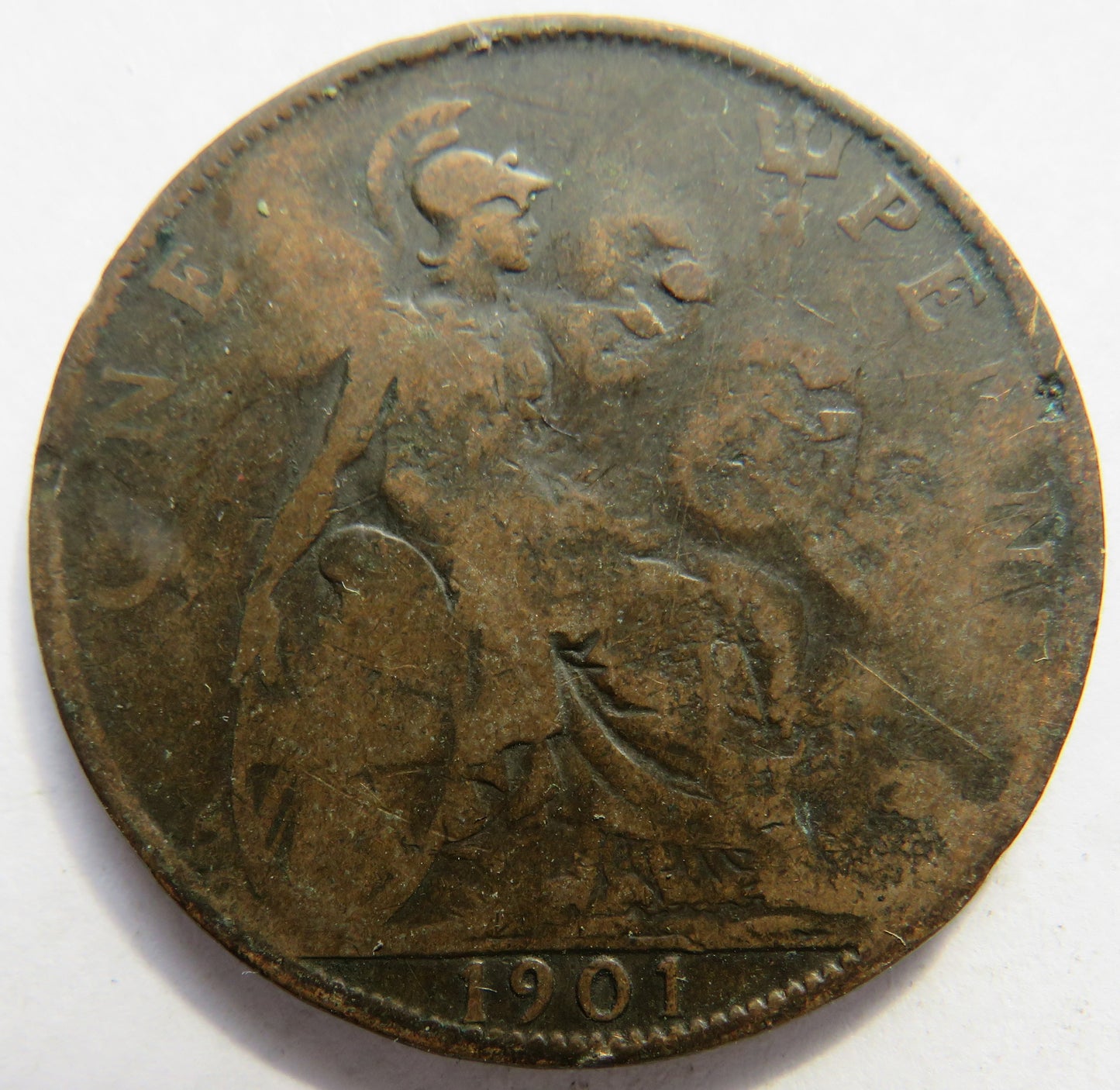 1901 Queen Victoria One Penny Coin Stamped JS Ryan JOE