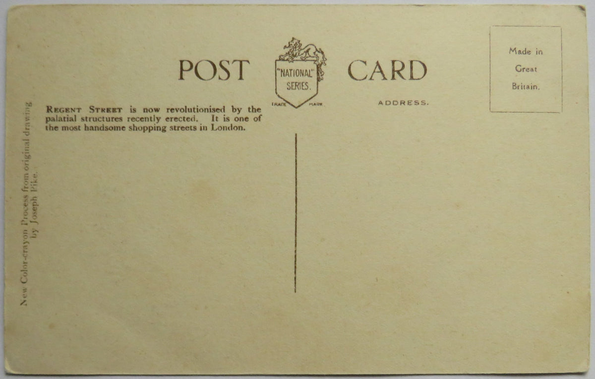 Vintage Postcard of Regent Street, London, from Original Drawing by Joseph Pike