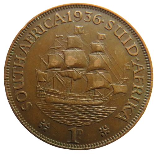 1936 King George V South Africa One Penny Coin