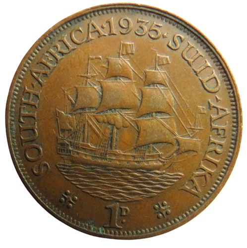 1935 King George V South Africa One Penny Coin