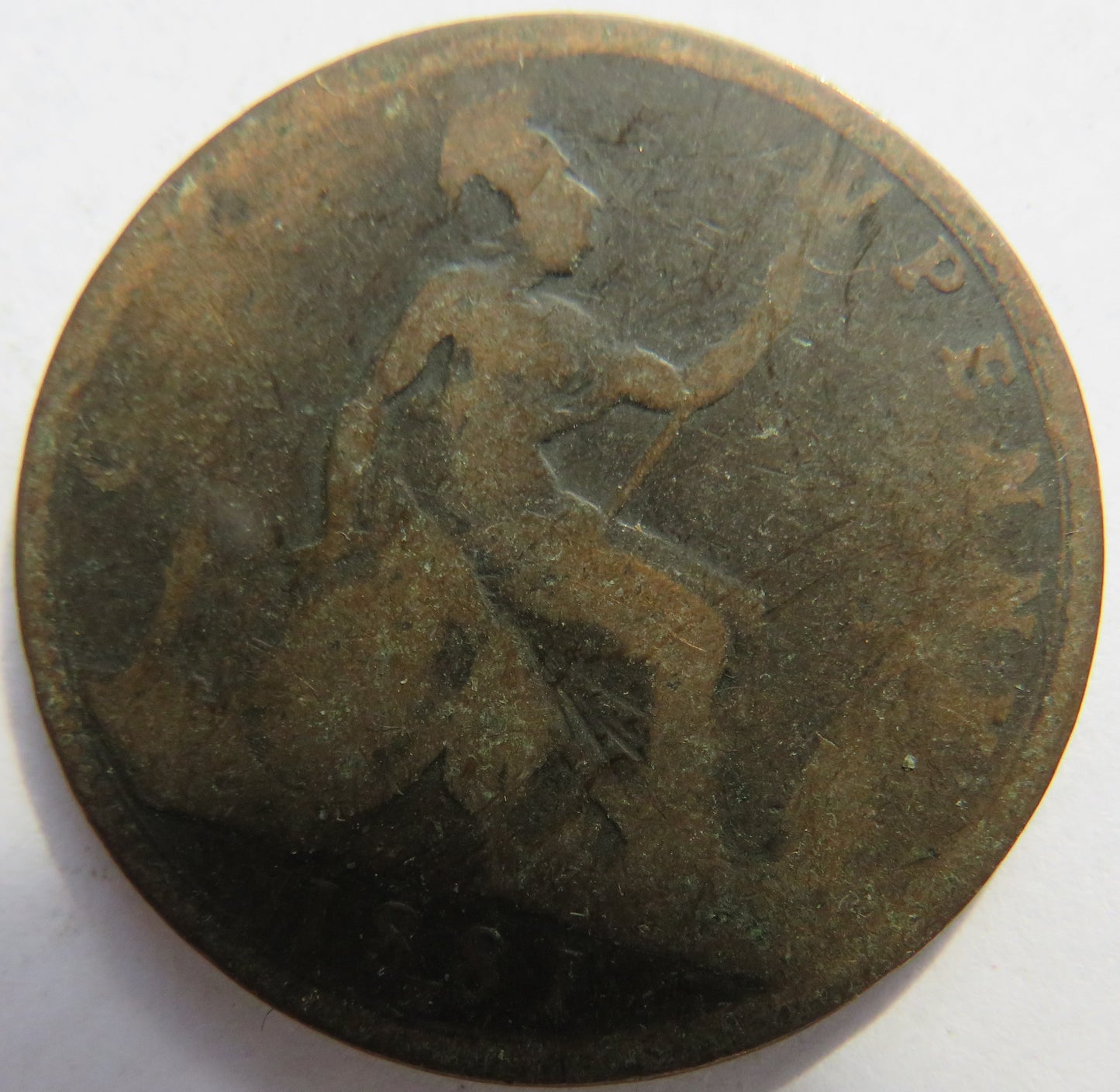 1881-H Queen Victoria Bun Head One Penny Coin Great Britain