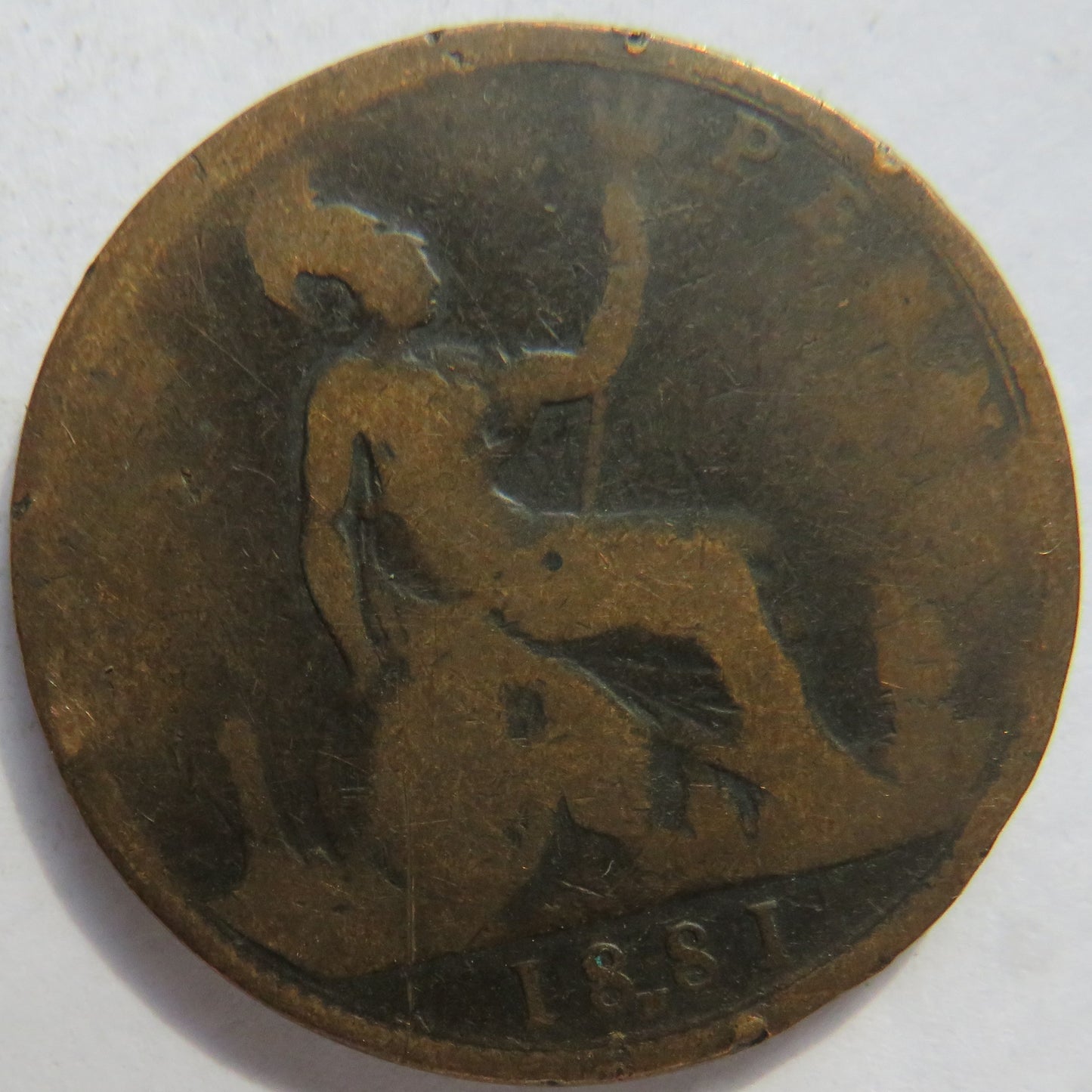 1881-H Queen Victoria Bun Head One Penny Coin Great Britain