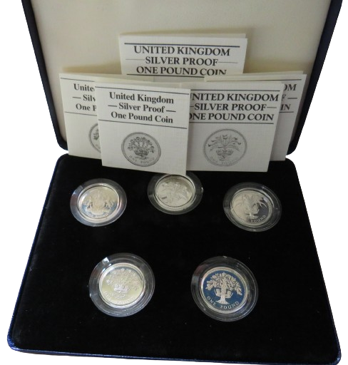 1983-1987 United Kingdom Silver Proof 5 x £1 Coin Set