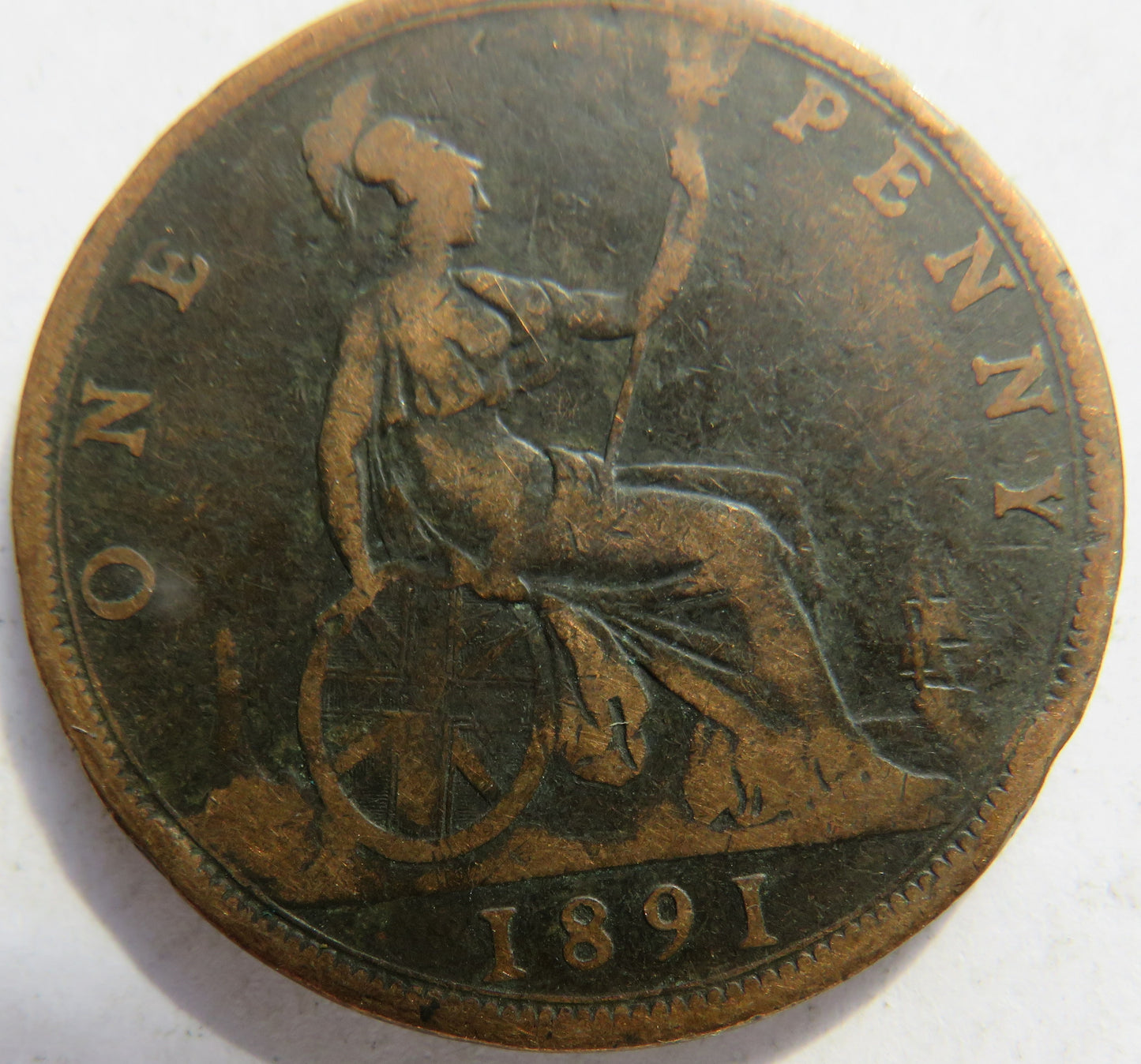 1891 Queen Victoria Bun Head One Penny Coin Great Britain