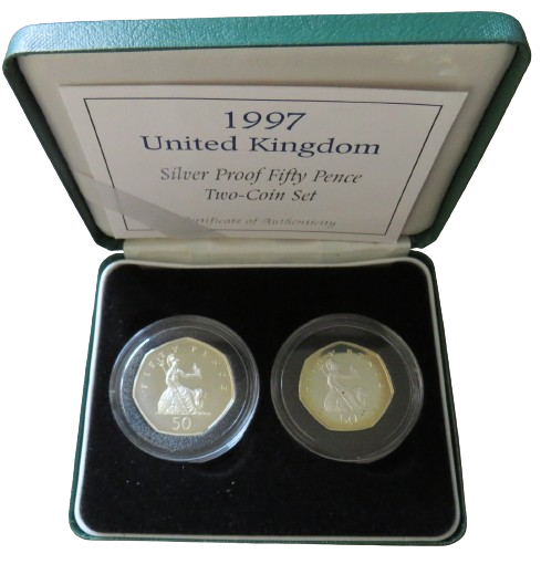 1997 Silver Proof 50p Pence Two Coin Set The Royal Mint