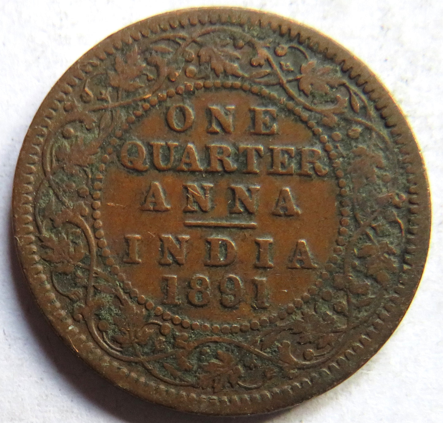 1891 Queen Victoria India 1/4 Quarter Anna Coin