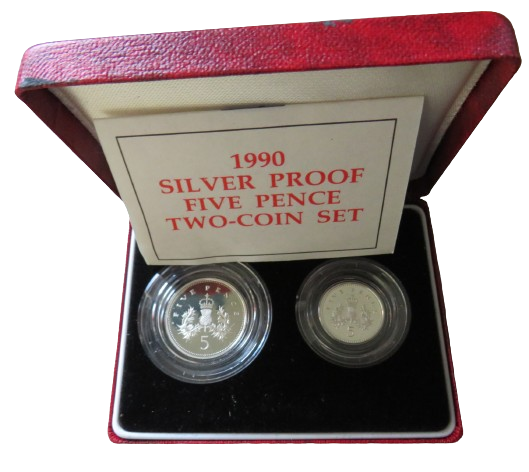1990 Silver Proof Five Pence Two Coin Set The Royal Mint