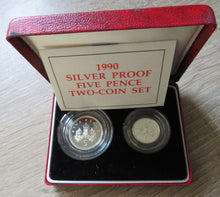 Load image into Gallery viewer, 1990 Silver Proof Five Pence Two Coin Set The Royal Mint
