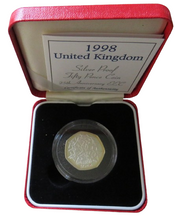 Load image into Gallery viewer, 1998 United Kingdom Silver Proof 50p Coin 25th Anniversary EEC
