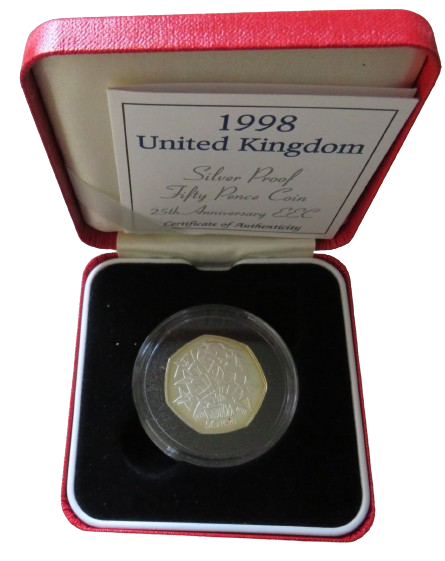1998 United Kingdom Silver Proof 50p Coin 25th Anniversary EEC