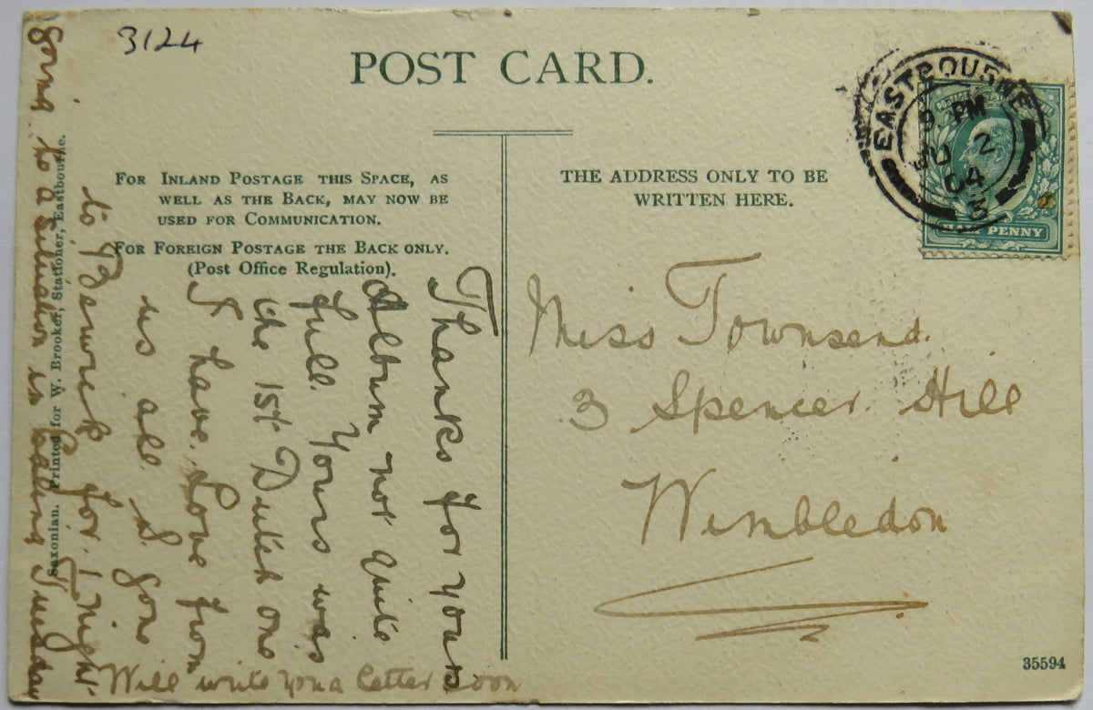 Vintage Postcard of Rough Sea, Eastbourne, 1904