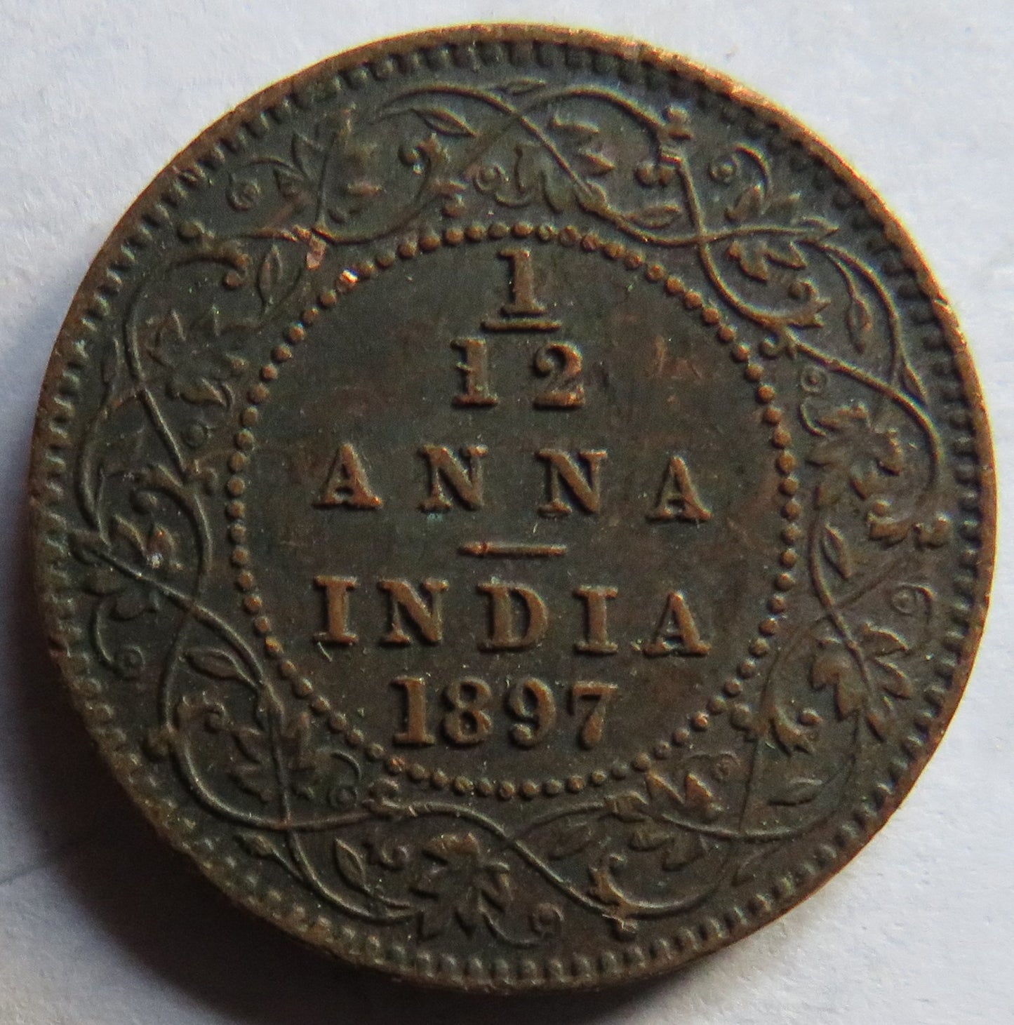 1897 Queen Victoria India 1/12th Anna Coin