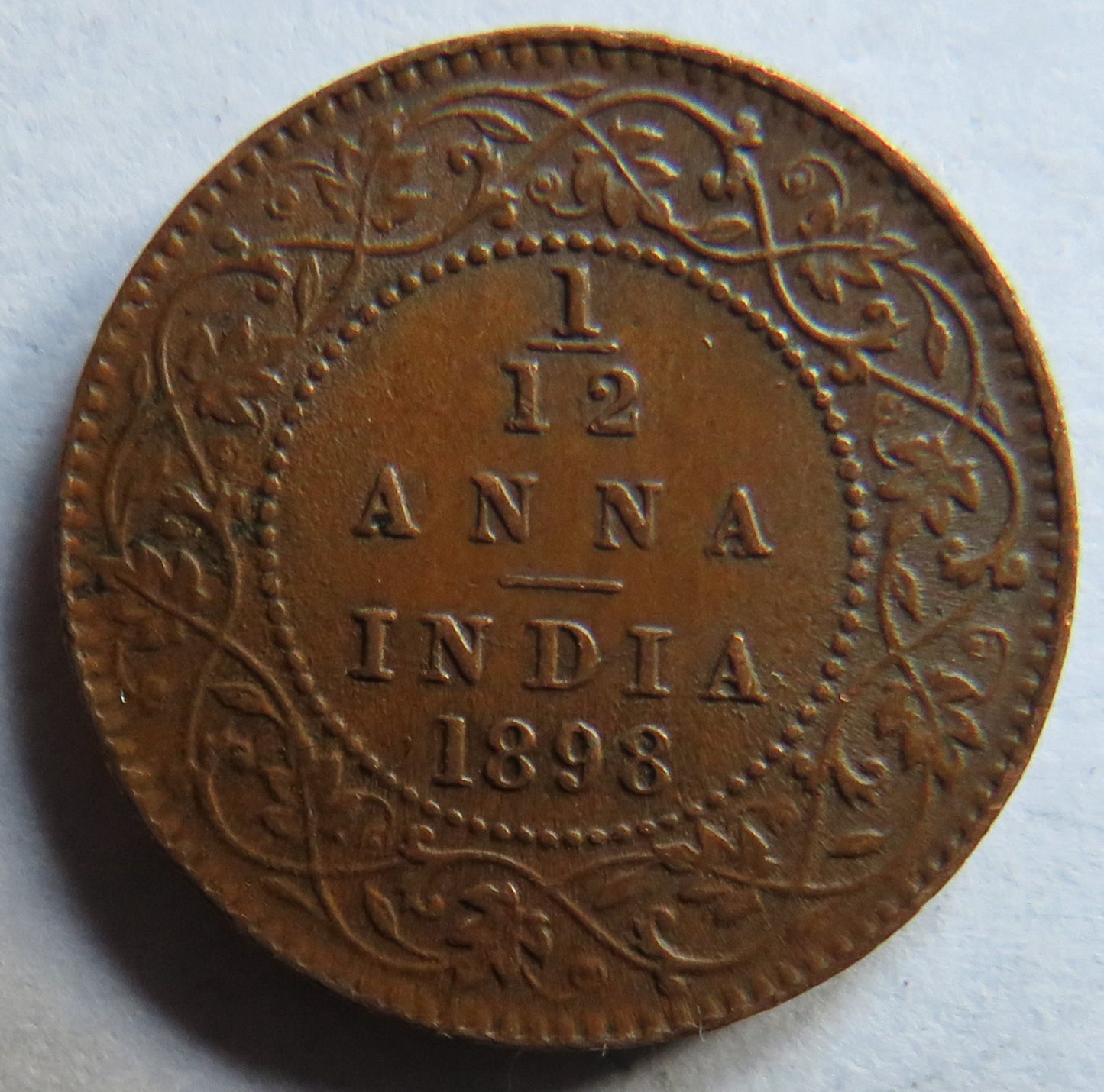1898 Queen Victoria India 1/12th Anna Coin