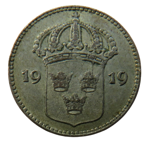 1919 Sweden Silver 10 Ore Coin