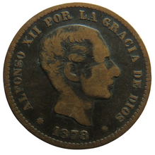 Load image into Gallery viewer, 1878 Spain 5 Centimos Coin
