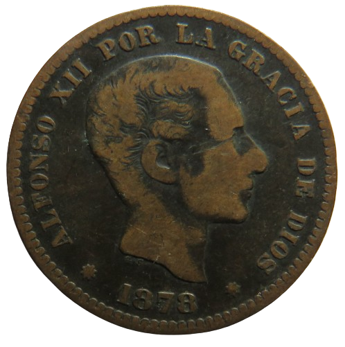 1878 Spain 5 Centimos Coin