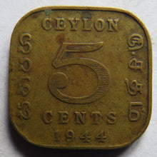 Load image into Gallery viewer, 1944 King George VI Ceylon 5 Cents Coin
