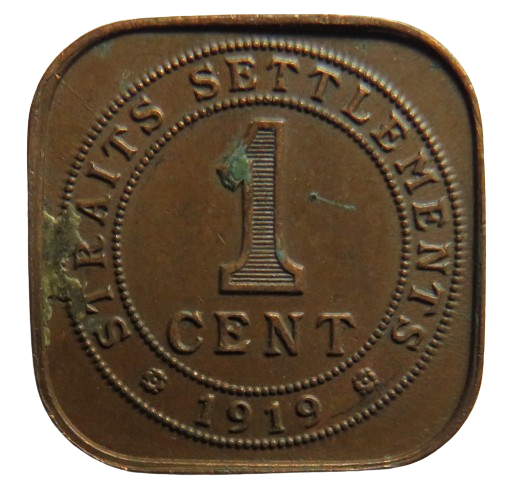 1919 King George V Straits Settlements One Cent Coin