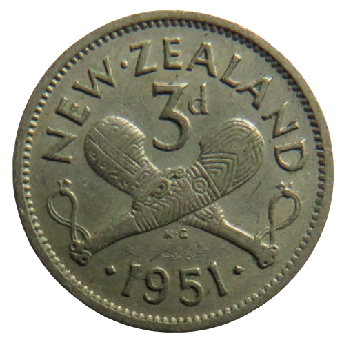1951 King George VI New Zealand Threepence Coin