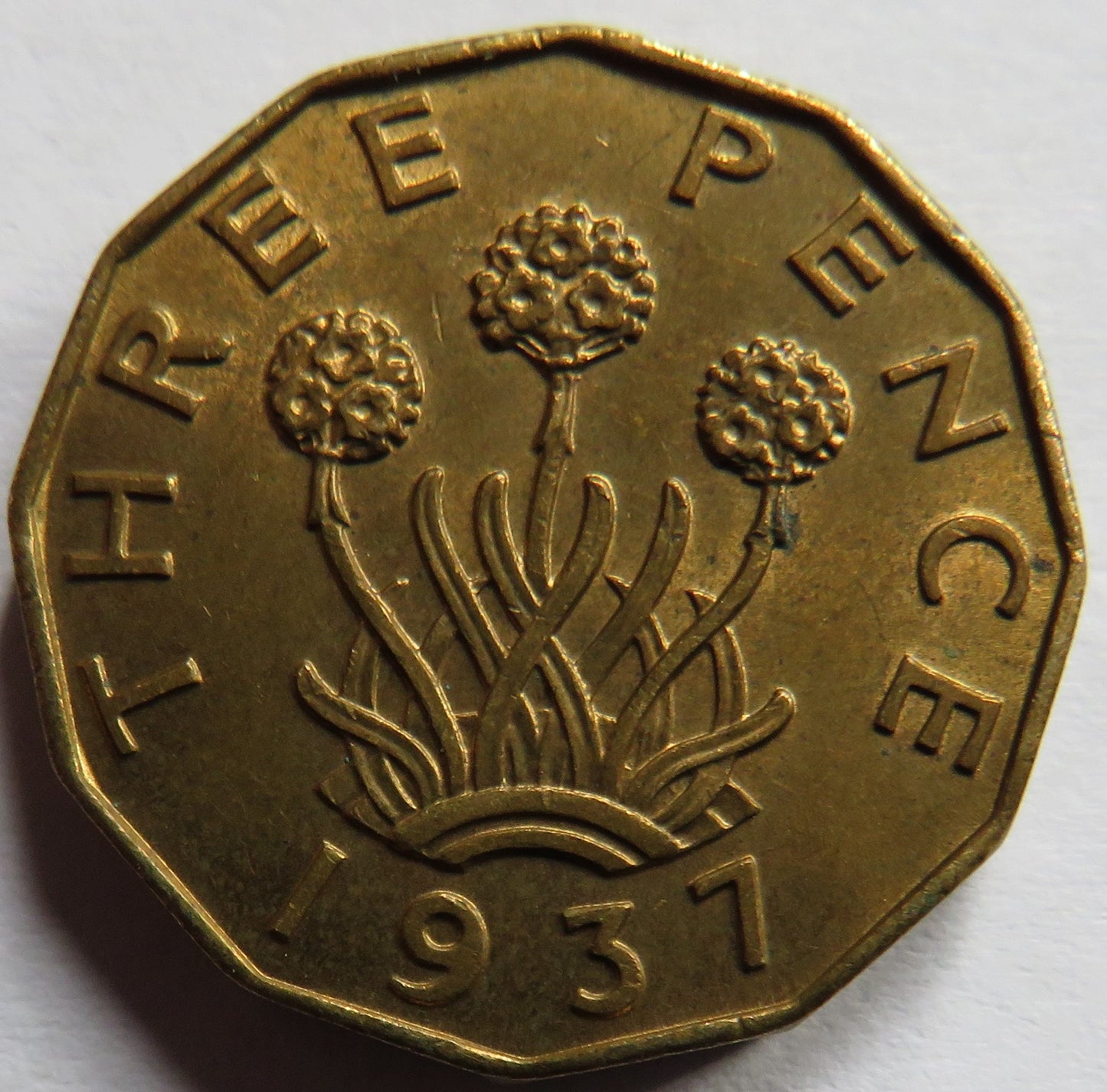 1937 King George VI Brass Threepence Coin In High Grade