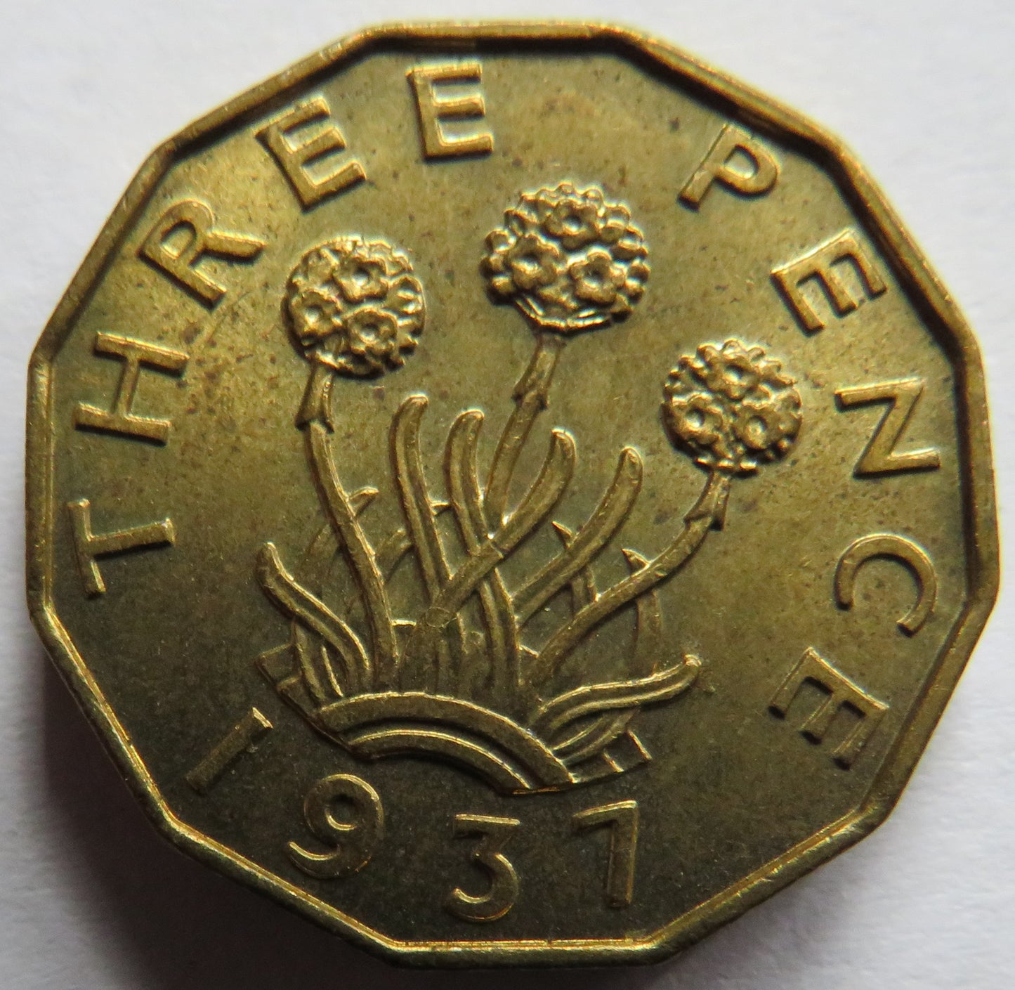 1937 King George VI Brass Threepence Coin In High Grade