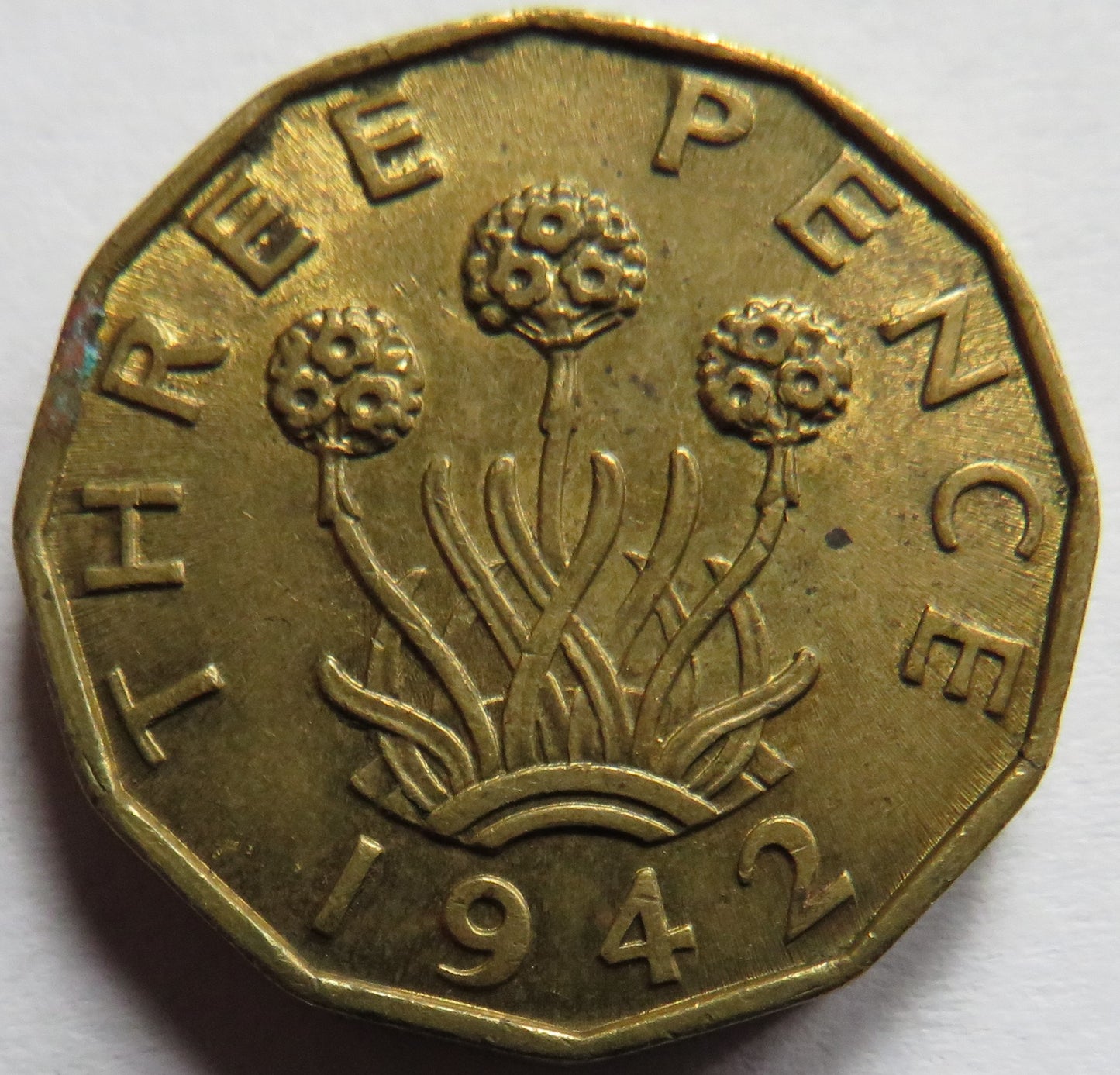 1942 King George VI Brass Threepence Coin In High Grade
