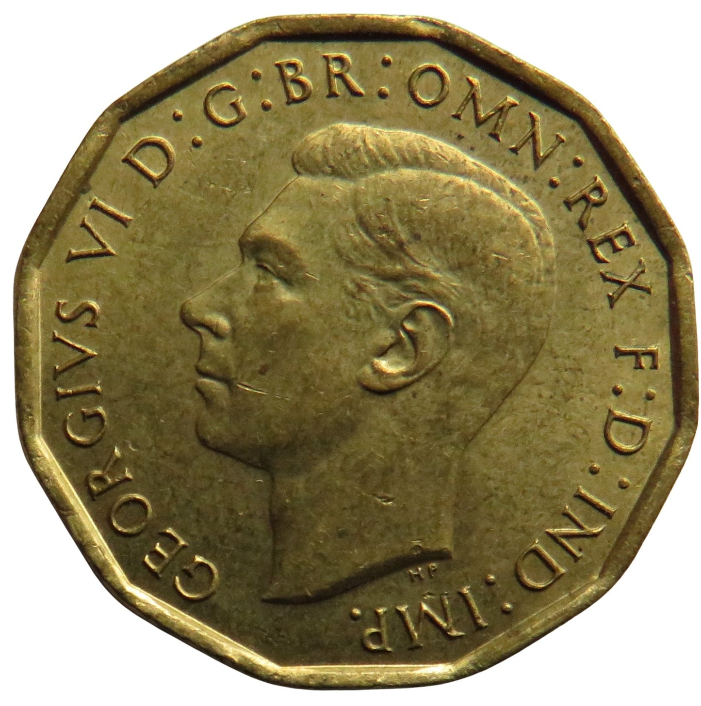 1944 King George VI Brass Threepence Coin In High Grade