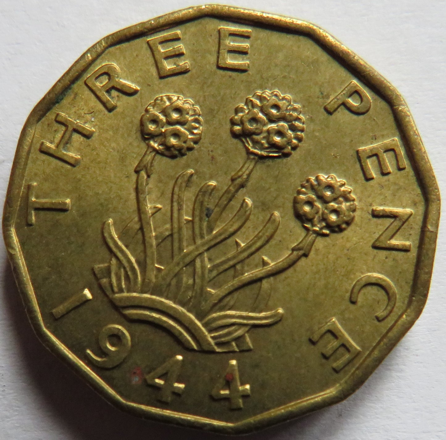 1944 King George VI Brass Threepence Coin In High Grade