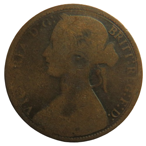 1874 Queen Victoria Bun Head One Penny Coin - Great Britain