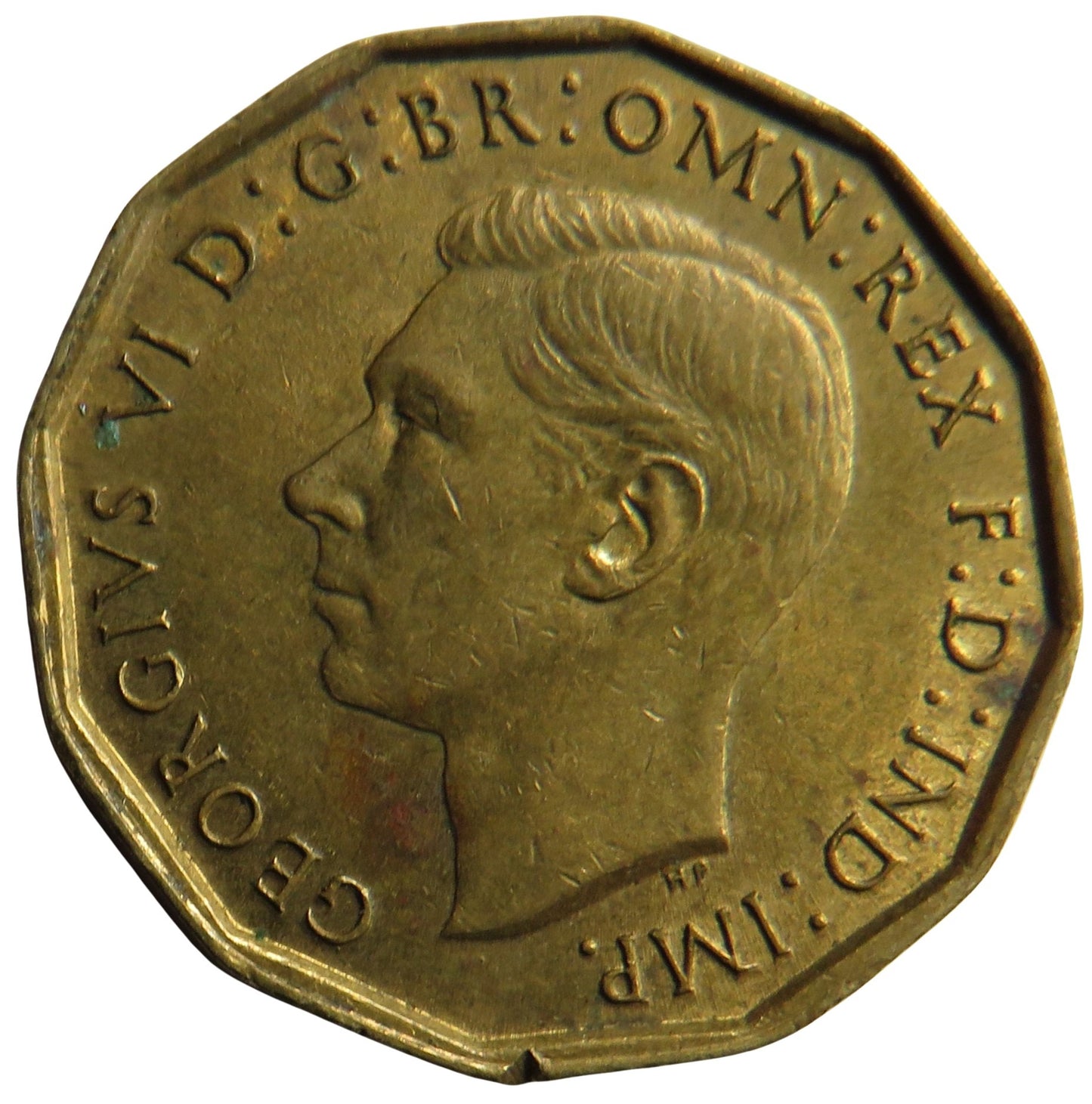 1944 King George VI Brass Threepence Coin In High Grade
