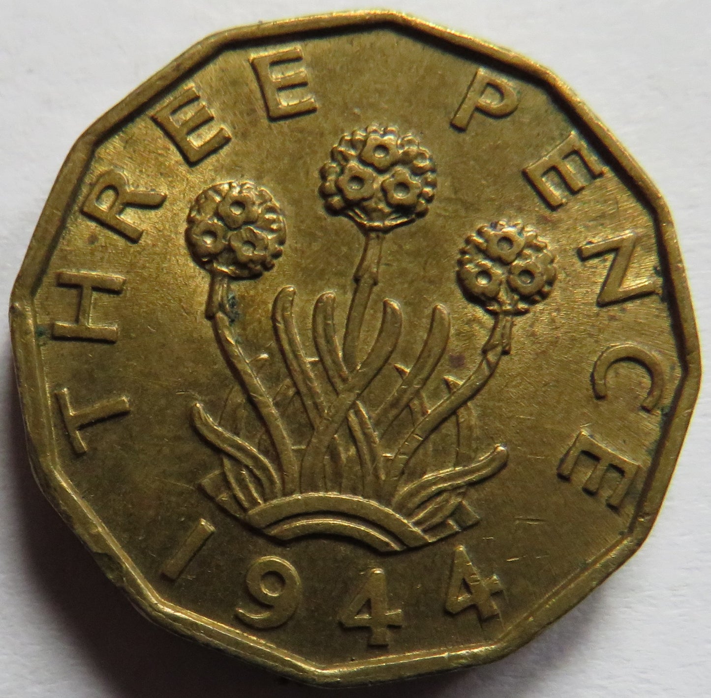 1944 King George VI Brass Threepence Coin In High Grade