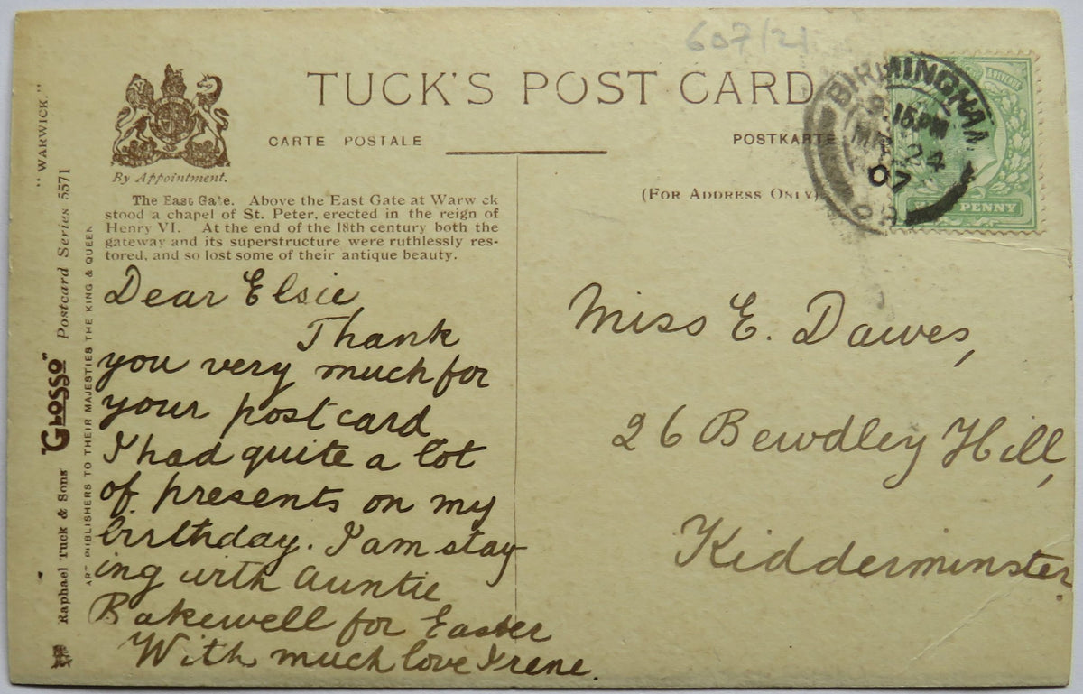 Vintage Postcard of Warwick. East Gate and Landor's House, 1907 - Tuck's