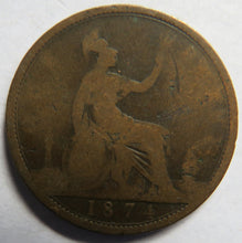 Load image into Gallery viewer, 1874 Queen Victoria Bun Head One Penny Coin - Great Britain
