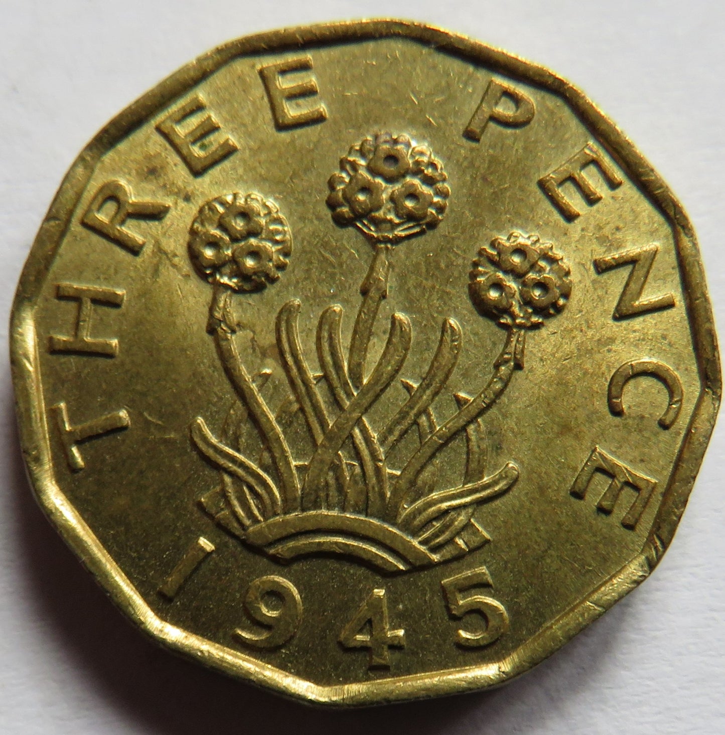 1945 King George VI Brass Threepence Coin In High Grade
