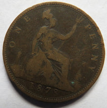 Load image into Gallery viewer, 1878 Queen Victoria Bun Head One Penny Coin - Great Britain
