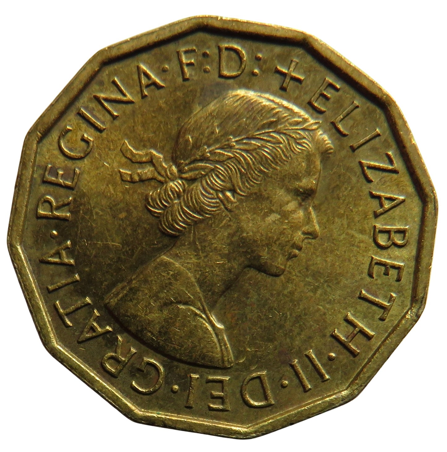 1960 Queen Elizabeth II Brass Threepence Coin In High Grade