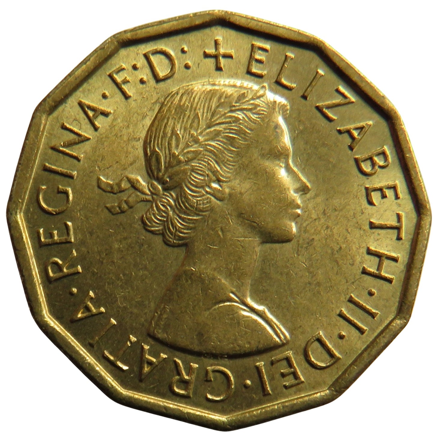 1964 Queen Elizabeth II Brass Threepence Coin In High Grade