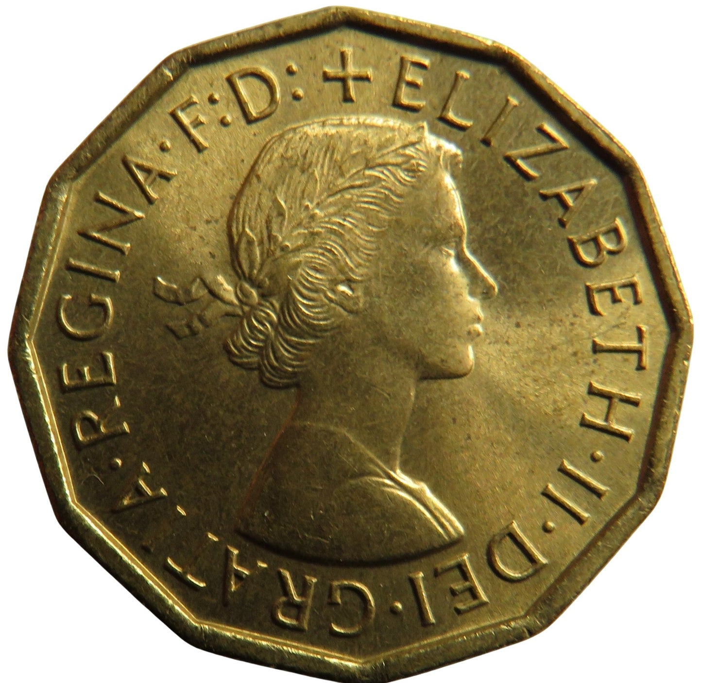1967 Queen Elizabeth II Brass Threepence Coin In High Grade